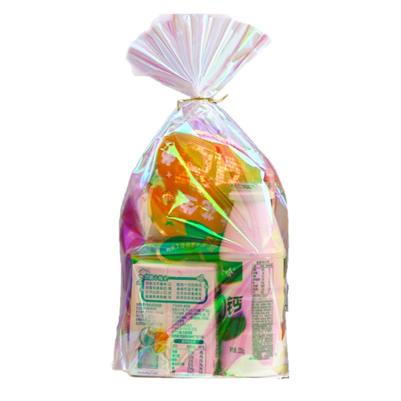 [Fábrica directa] bolsas de regalo de día láser colorido, bolsas de regalo de cumpleaños para jardín de infantes, galletas, dulces, embalaje transparente