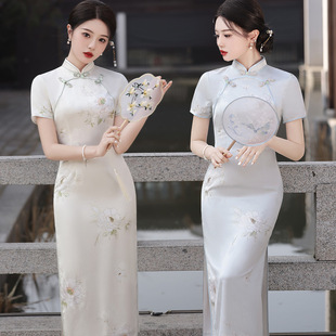 Qianjin Princess 2025 Spring New Retro Cheongsam Short-Sleeved Cheongsam Day Room Temperature Soft Style Long Cheongsam Suzhou