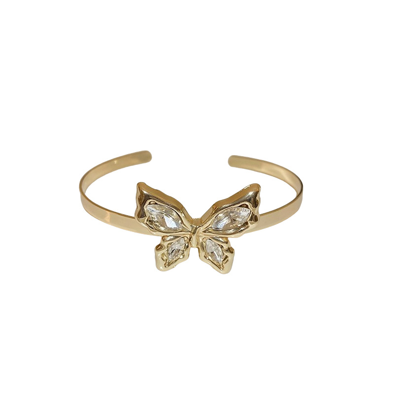 Brazalete abierto de mariposa de diamantes súper parpadeante transfronterizo, brazalete de temperamento de lujo ligero de moda, joyería de todo fósforo de alta gama, mujer