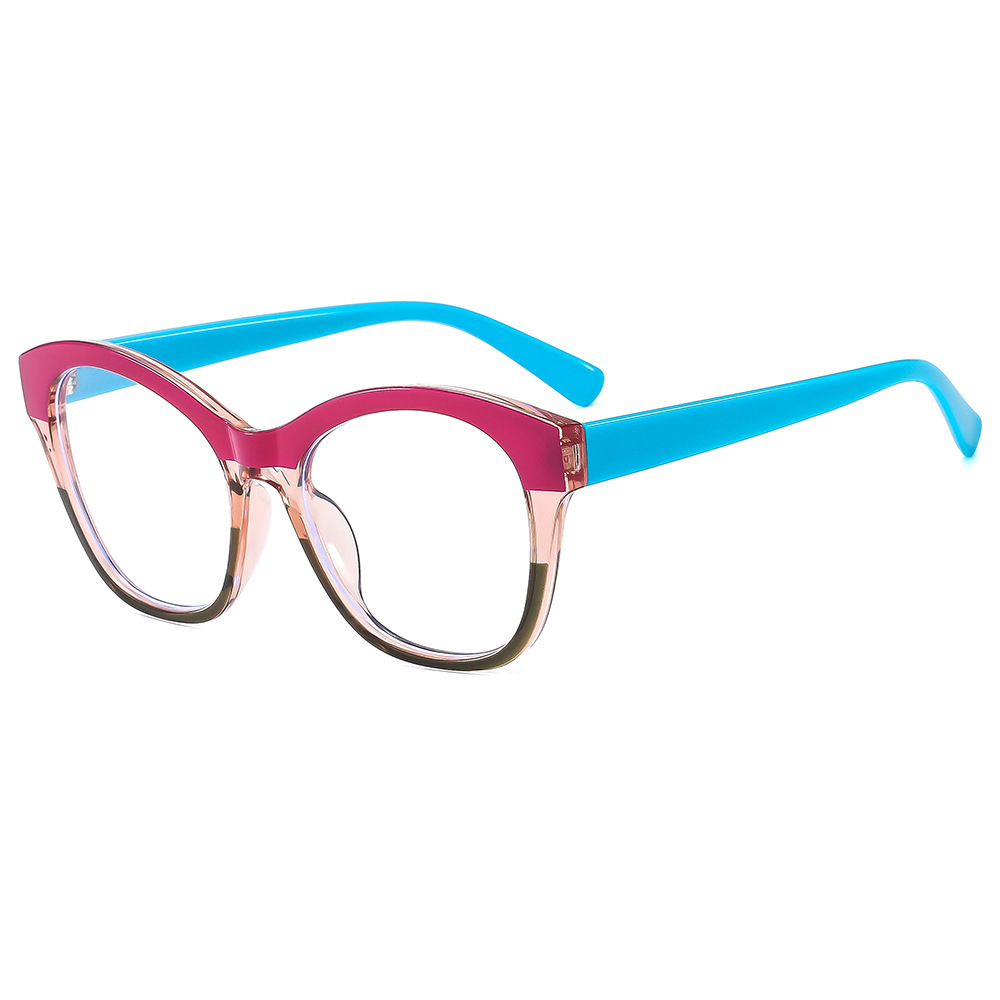 2024 nuevo marco de gafas TR90 transfronterizo color de contraste ojo de gato espejo plano anti-luz azul ins mismo marco de miopía