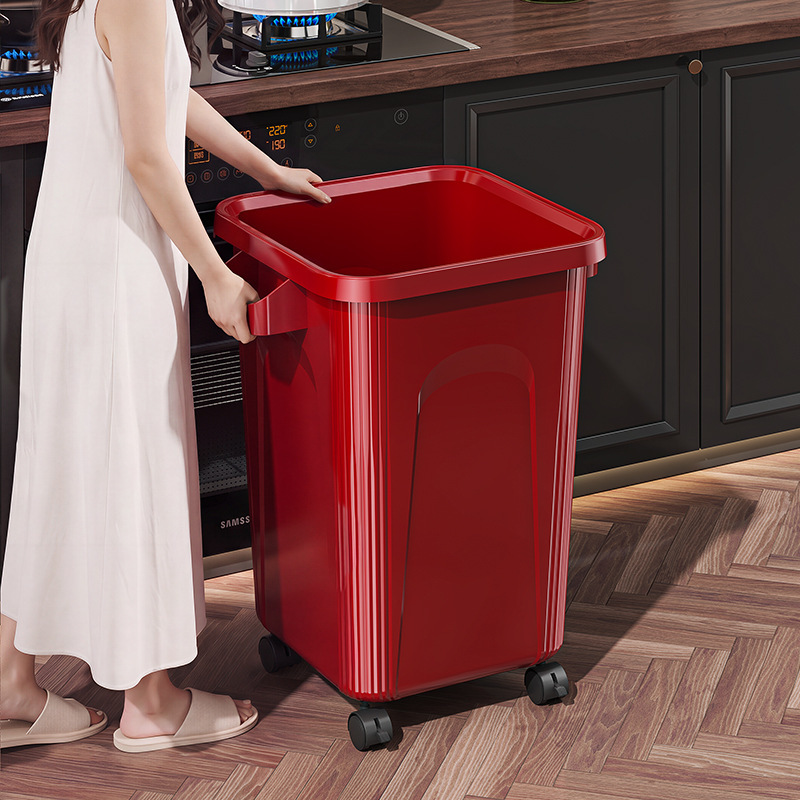 New stylish kitchen trash can for home use, featuring wheels for easy mobility, a large capacity, and suitable for use in the living room or bedroom as a tissue holder New stylish kitchen trash can for home use, featuring wheels for easy mobility, a large capacity, and suitable for use in the living room or bedroom as a tissue holder