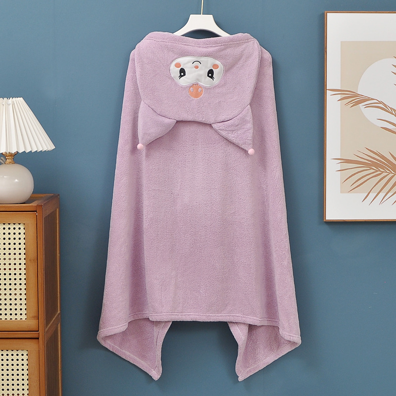 Adult bath towel coral fleece large quick-drying hooded cape bathrobe beach cartoon hooded children's Cape wholesale