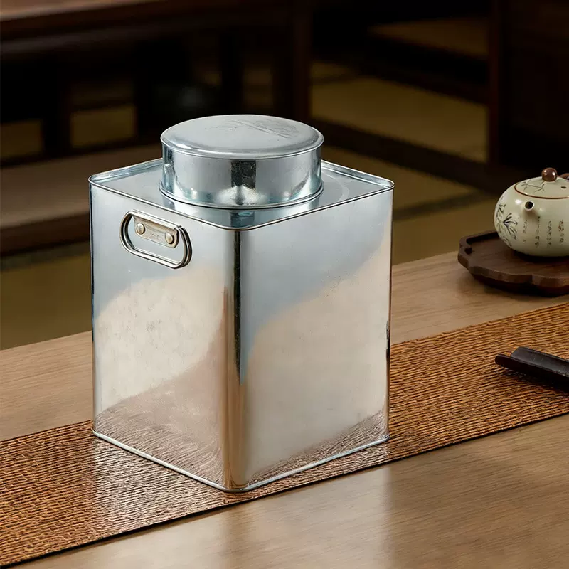 茶叶罐子小罐一斤方形带耳茶桶传统镀锌白铁皮小青柑普洱陈皮茶罐
