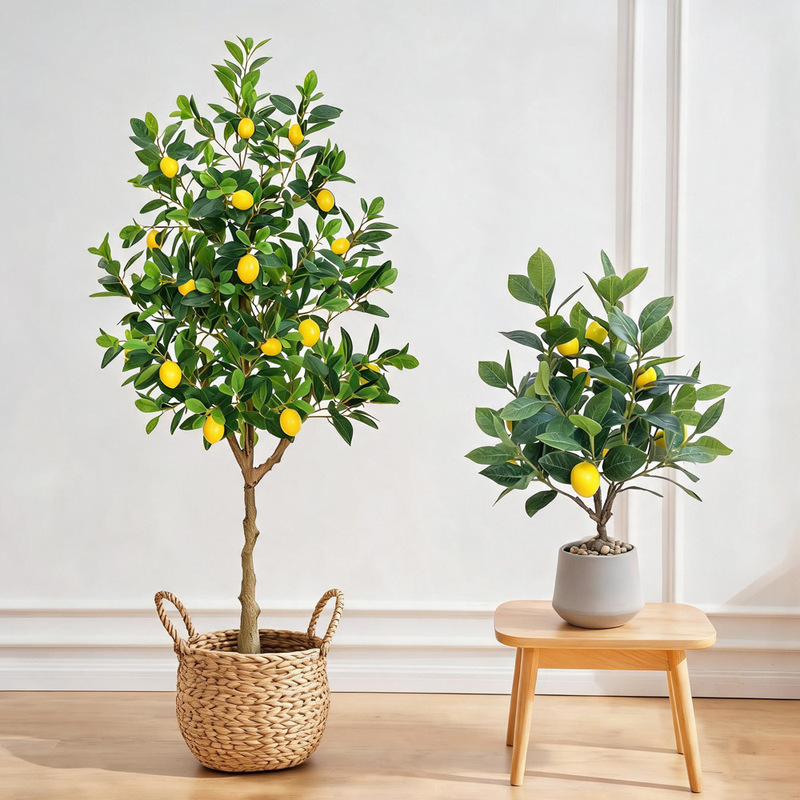 Cross-Border Artificial Lemon Tree Potted Plant, Large Indoor Artificial Green Plant, Fake Tree, Living Room Floor Decoration Ornament
