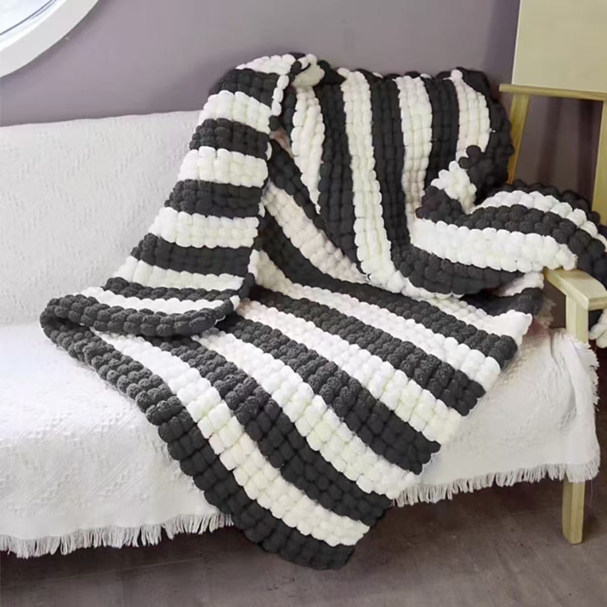 밀크화이트+블랙_실볼 5개+공구 (스카프뜨기 1.6m * 16cm )