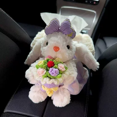 2026 New Model Car Tissue Box, Cute Rabbit Design, High-End Feel, for Use in Car Armrest Box, Cute Decoration