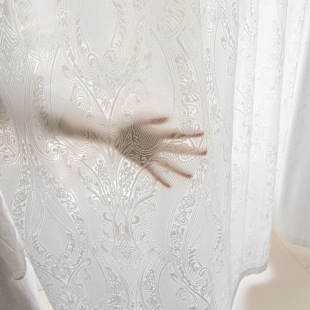 Cheese cashmere embossed window screen living room bedroom balcony dining room French transparent curtain gauze Amazon wholesale