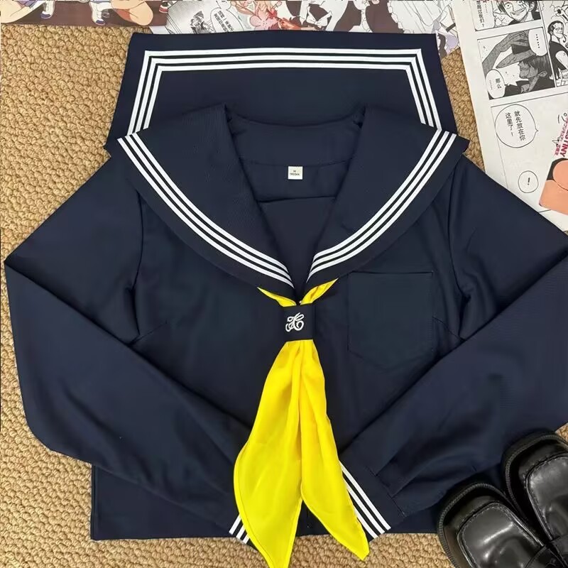 Jk制服ベースモデル改良白三本セーラー服合集長袖海軍襟学院風日系スーツ|undefined