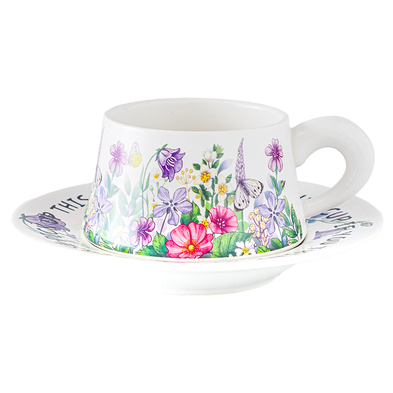 2024 fabricante diseñador cooperativo original retro estilo de acuarela de cerámica de moda tazas de café platos de refrigerio plato