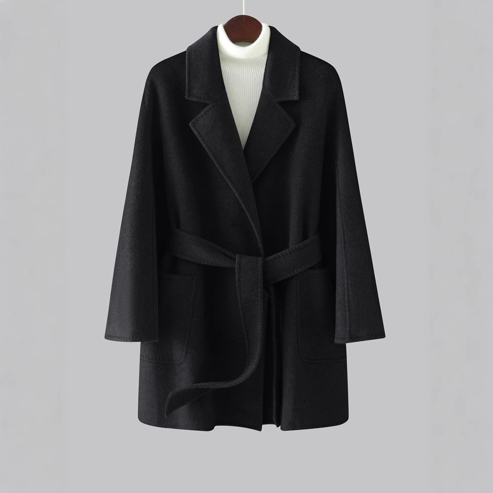 Nuevo abrigo largo de lana de doble faz de cachemira 100% pura para otoño e invierno, para personas pequeñas, versátil y elegante para ir al trabajo.
