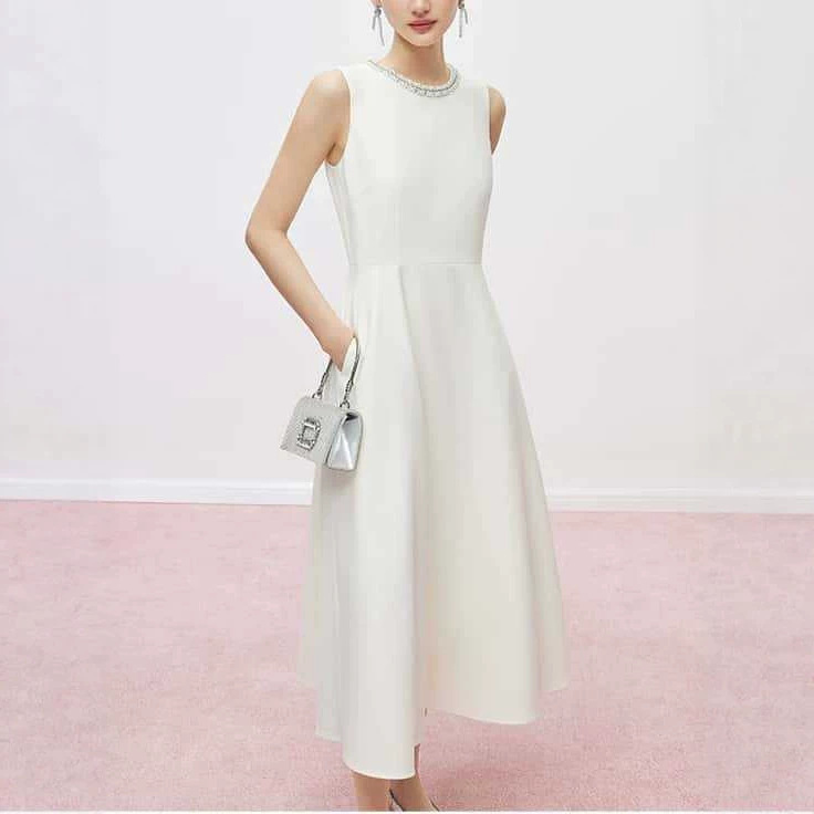 French-Style Elegant Beaded Sequin Vest Dress for Women, Black Dress, Versatile for Work, Sleeveless Long Dress
