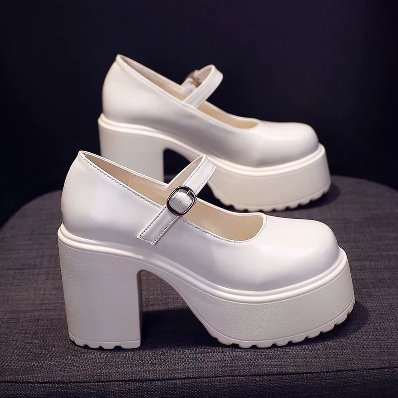 Ретро Мэри Джейн Женские туфли на высоком каблуке 2022 осень новые толстые каблуки толстый подошв водонепроницаемый стол британские кожаные туфли маленькие женские туфли