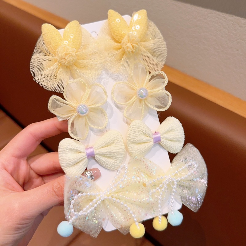 子供用リボンヘアピン春夏女の子メッシュ前髪クリップ4ペアセットフラワーリボンサイドクリップヘッドバンド|undefined