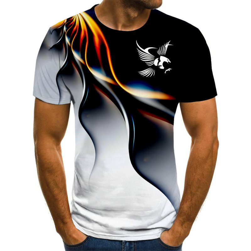 2022 Fashion Men's Shirt Summer Men's T-Shirt 3D Eagle Print Breathable Street Style Gradient Color