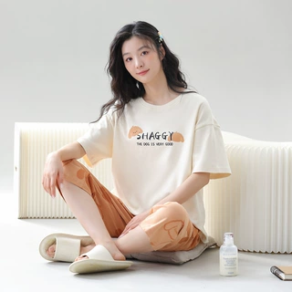 2026年睡衣女夏季新款精梳紧密纯棉可爱全棉七分裤家居服套装批发