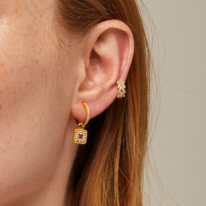 Fashion Square Copper Inlay Zircon Drop Earrings 1 Pair