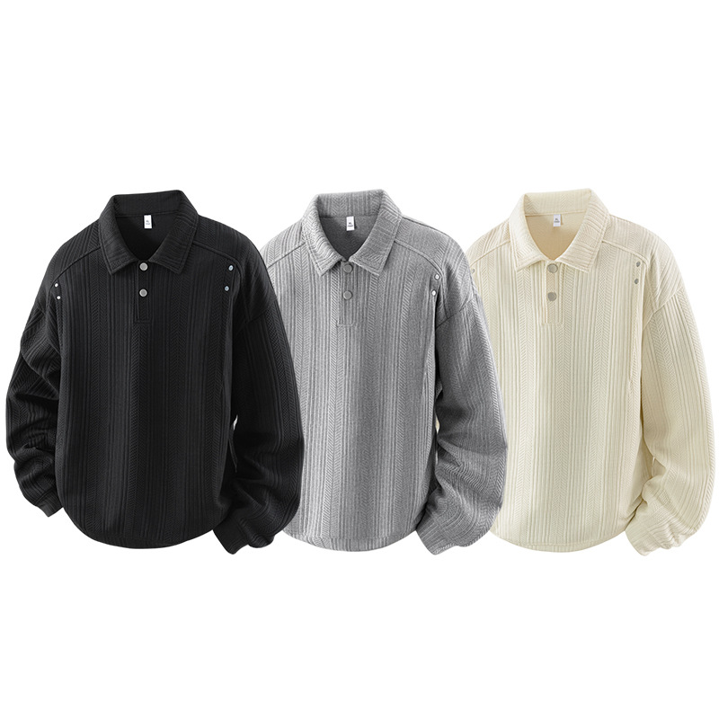 Men's long-sleeved, fashionable, casual, solid-color, collared, loose-fit, plus-size, autumn/winter, high-street, sporty sweatshirt