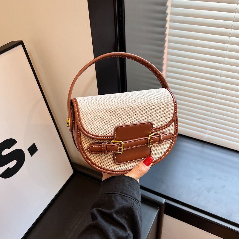 Korean Style Niche Color-Blocking Saddle Bag for Women, 2026 Spring New Fashion Trendy Light Luxury Shoulder Crossbody Bag Korean Style Niche Color-Blocking Saddle Bag for Women, 2026 Spring New Fashion Trendy Light Luxury Shoulder Crossbody Bag