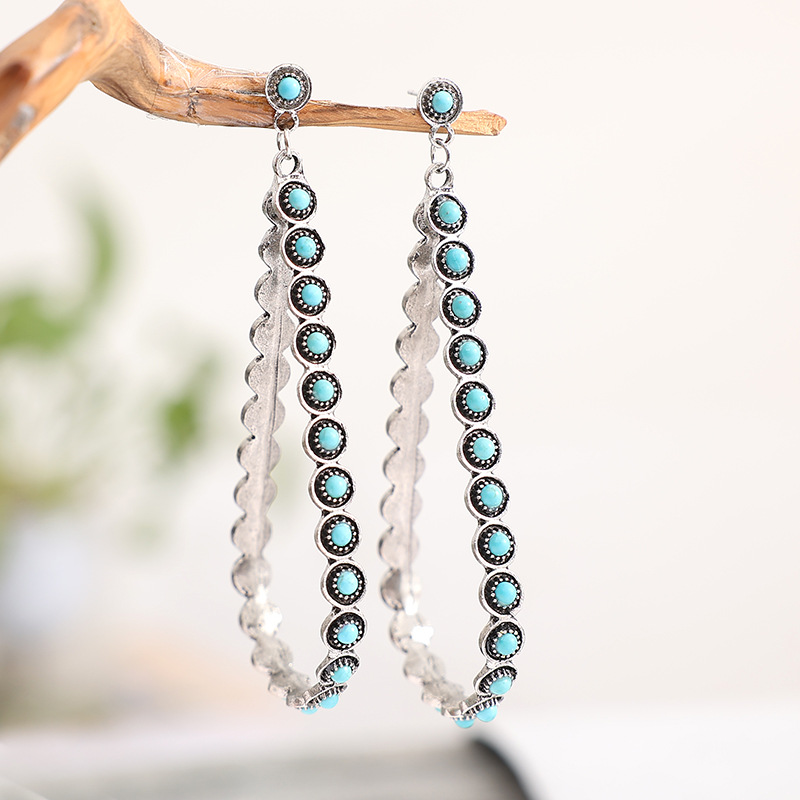 Exaggerated Ethnic Style Water Droplets Alloy Inlay Turquoise Women's Drop Earrings display picture 5