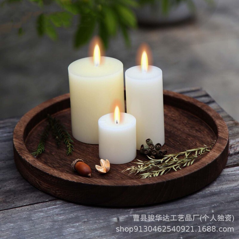 Wooden Decorative Tray Candle Holder Round Coffee Table Decoration Tray Living Room Farmhouse Tea Light Tray High-End Jewelry Tray