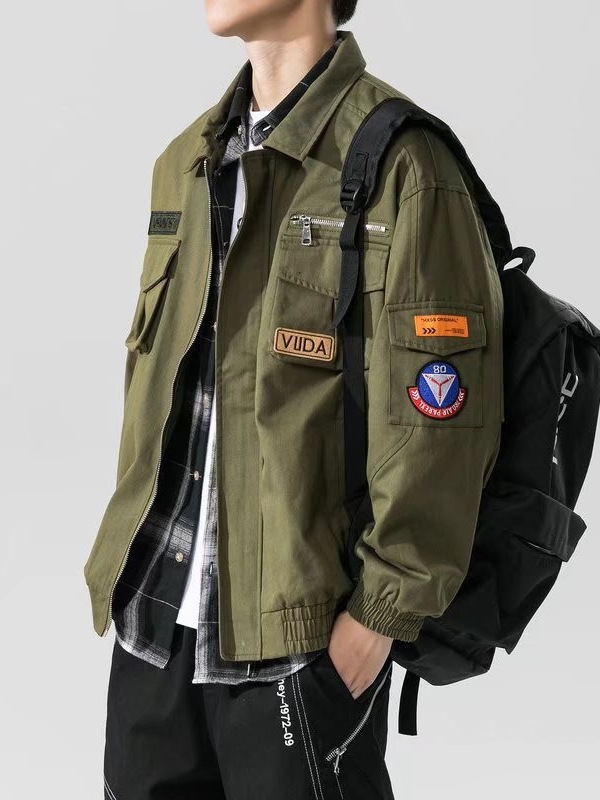 Chaqueta verde militar de invierno para hombre, estilo de Hong Kong suelto de moda para hombre, chaqueta de herramientas de estilo nuevo 2024, top de marca de moda