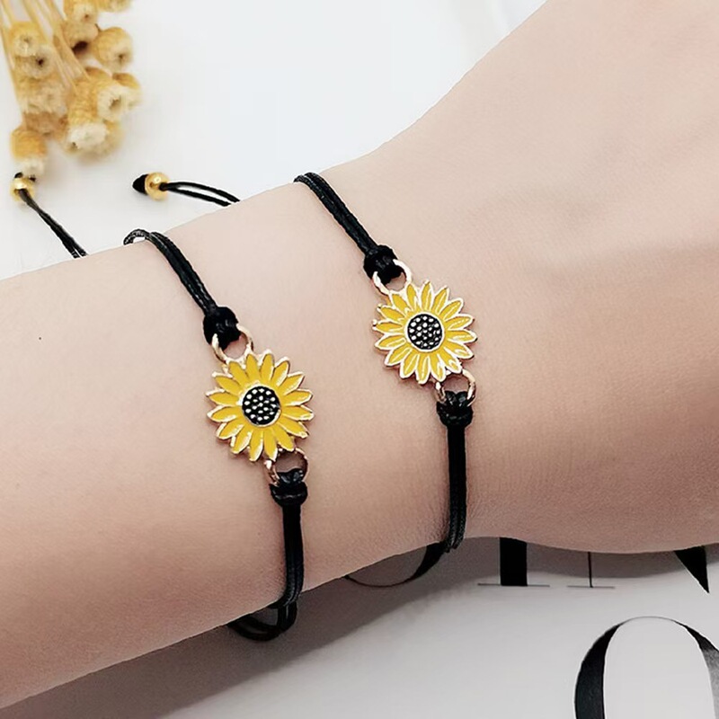 Cross-border hot-selling sunflower friendship bracelet hand-woven wax thread adjustable daisy hand rope factory direct sale