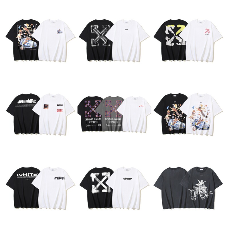 Cross-Border Off-White Pure Cotton 280g Washed and Distressed Double Yarn Heavyweight Five-Pointed Star Collaboration Print Short-Sleeve T-Shirt
