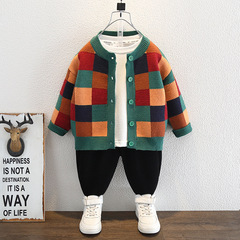 男童開衫毛衣春秋季2024新款兒童裝早春薄款針織衫外套男寶寶春裝