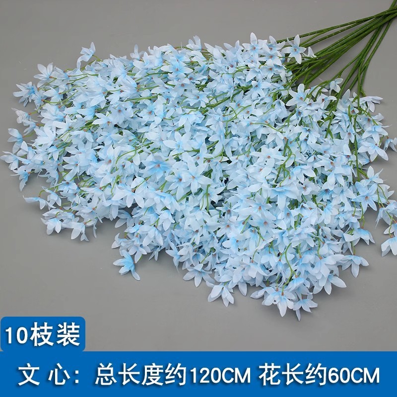 10本の青い色のシミュレーションの花の室内の絹の花の結婚祝いの装飾の花の生け花は造花の天井の花の路の花を並べます。|undefined