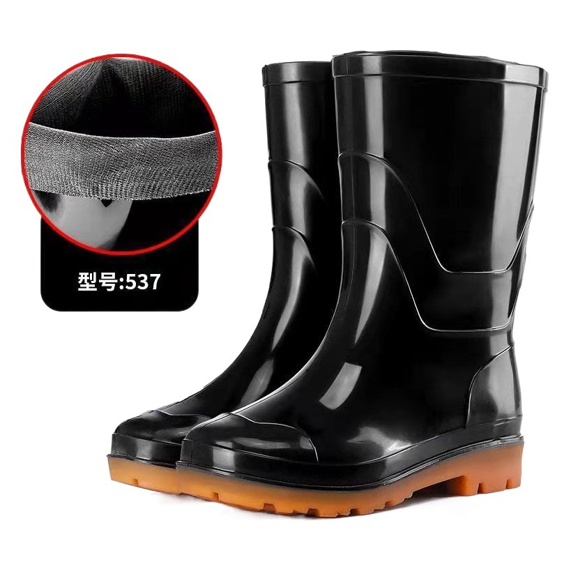 Jundeng Black High Water Shoes Long Barrel Rain Boots Kitchen Non-slip Water Boots Outdoor Work Shoes Rain Shoes Labor Protection Rubber Shoes for Men and Women