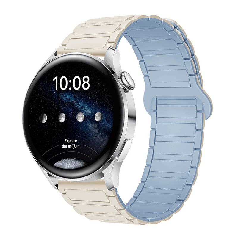 适用三星华为表带GT3/4/5荣耀watch4567二代三珠硅胶磁吸手表带|undefined