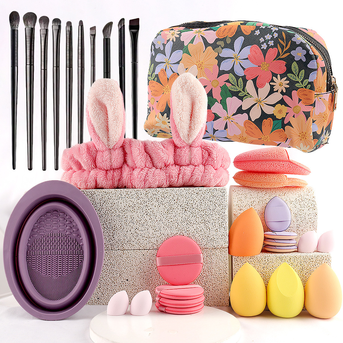 31 herramientas de maquillaje con paquetes de impresión de belleza grandes combinaciones de cabello con polvo de maquillaje cepillo de maquillaje limpio completo