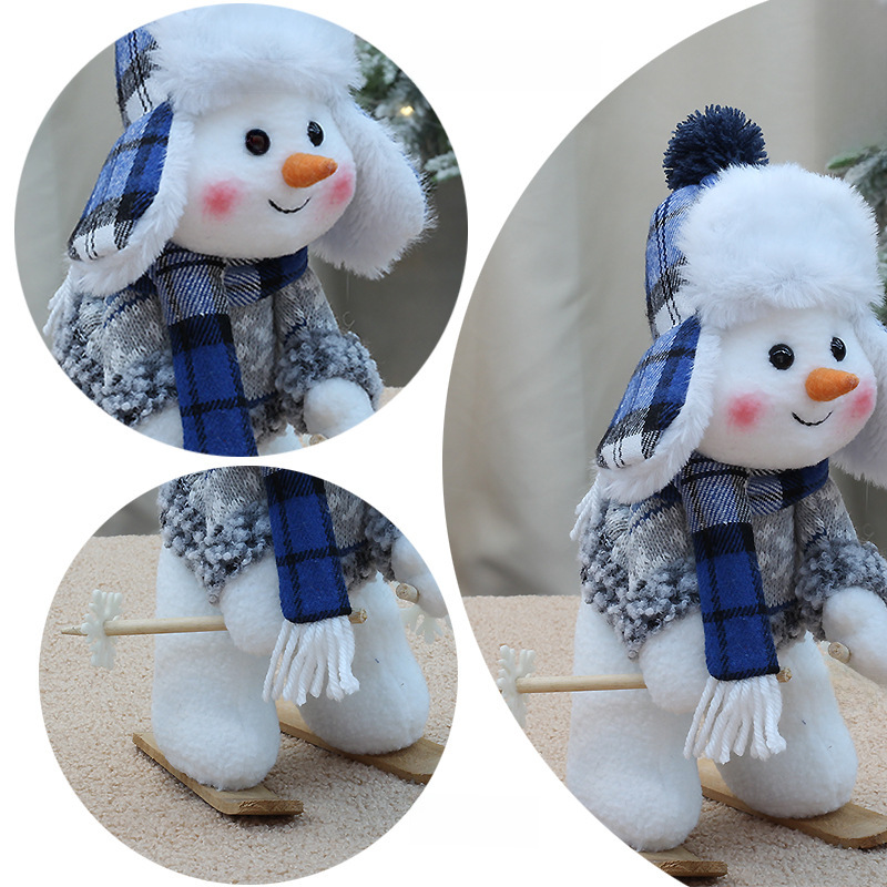 Cross-border Christmas New Blue Fabric Doll Cute Ski Swing Snowman Decorative Ornaments Holiday Gifts_voghion.com