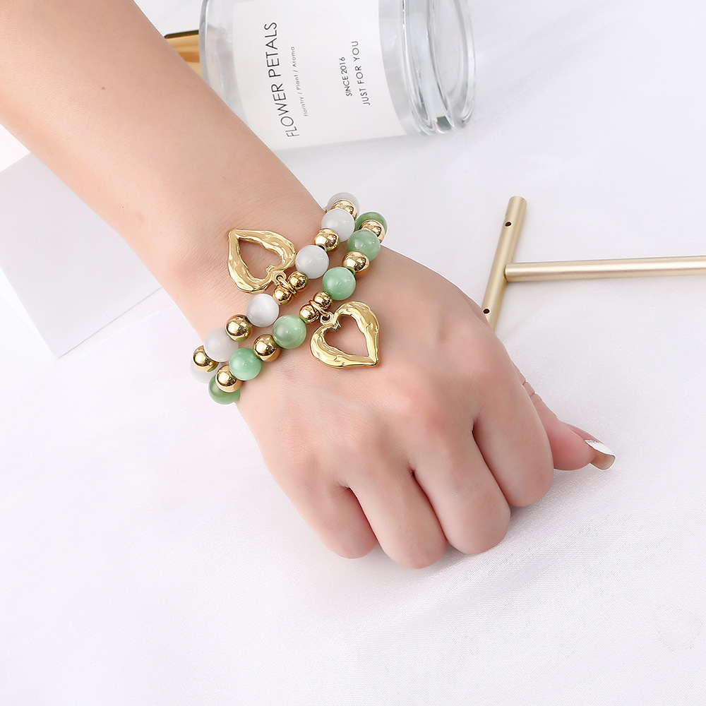 43g Weight Bracelets Classification 304 Stainless Steel Chain Material 1 Piece Quantity Holiday, Daily Occasion 304 Stainless Steel, Cat's Eye Stone Material Heart Shape Pattern Women's Gender Beaded Design Sweet Style Sweet Heart Shape 304 Stainless Steel Cat's Eye Stone Bracelets In Bulk 1