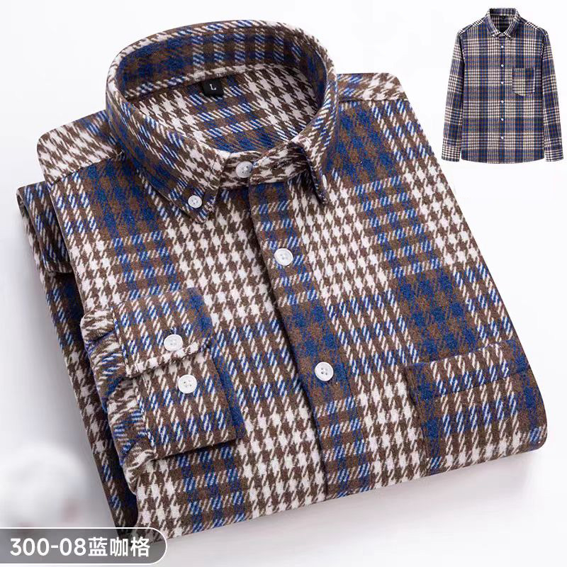 [Aumentar el grosor] camisa de manga larga de primavera y otoño de hombre de moda casual camisa caliente de malla gruesa