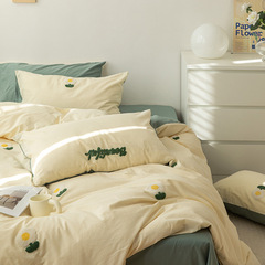 BB4C Wholesale 13372 All-Cotton Washed Cotton Four-Piece Set with Patchwork & Embroidery, Double Bed Fitted Sheet