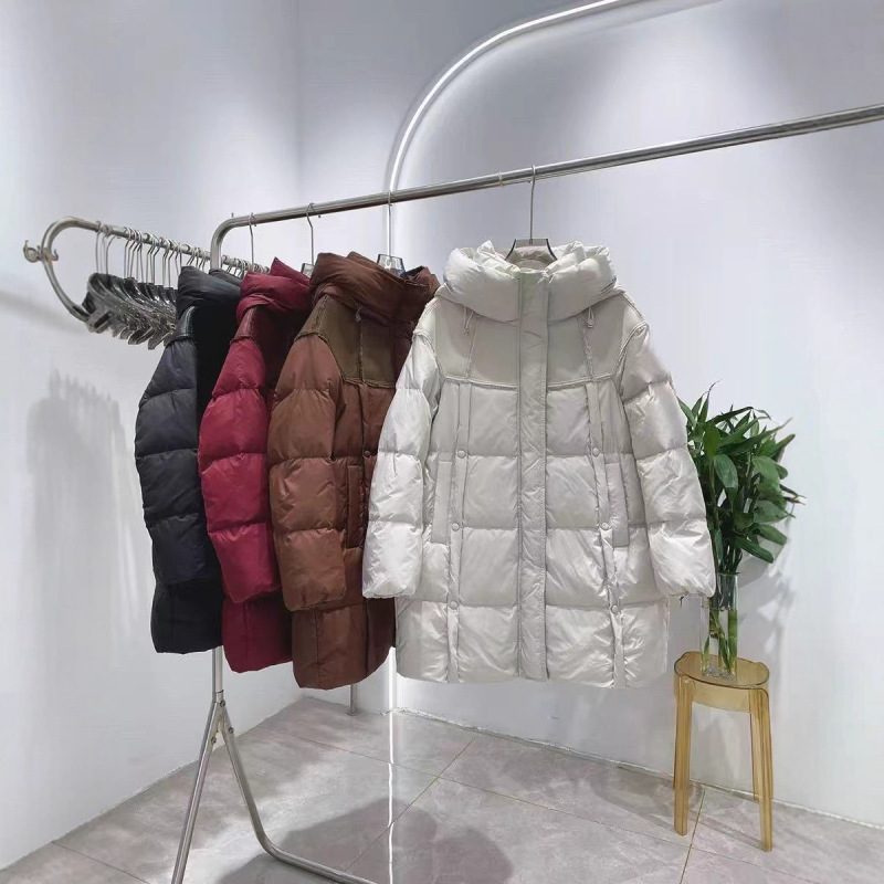 Pinghu down Jacket 2024 New White Goose down Warm Mid-Length Hooded down Jacket Feminine Casual
