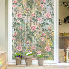 XCBL021跨境新款炫彩植物花卉双面彩虹棱镜静电玻璃贴PVC窗户贴膜