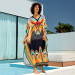 沙滩罩衫人棉定位印花度假长袍跨境（9色）F1135   F