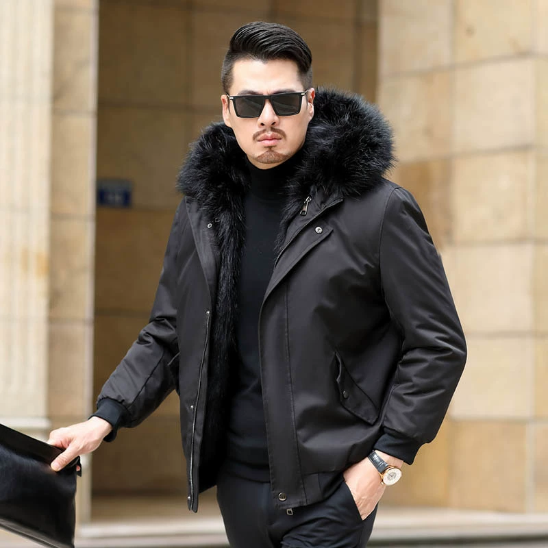 Мужская короткая куртка-парка из искусственного меха норки с отстегивающейся подкладкой, коллекция Осень/Зима 2024