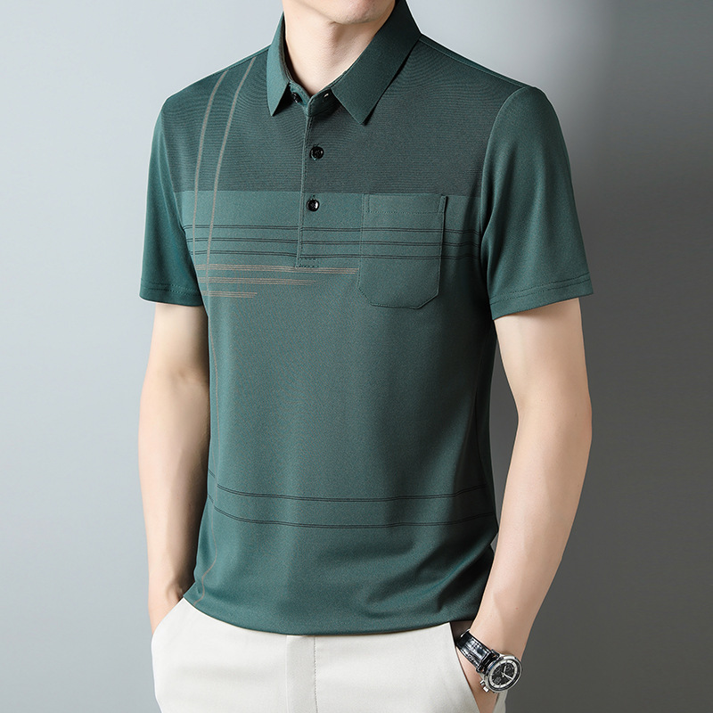 2025 新しい夏中年半袖メンズ tシャツお父さん夏服リアルポケット服通気性ポロシャツ紳士服|undefined