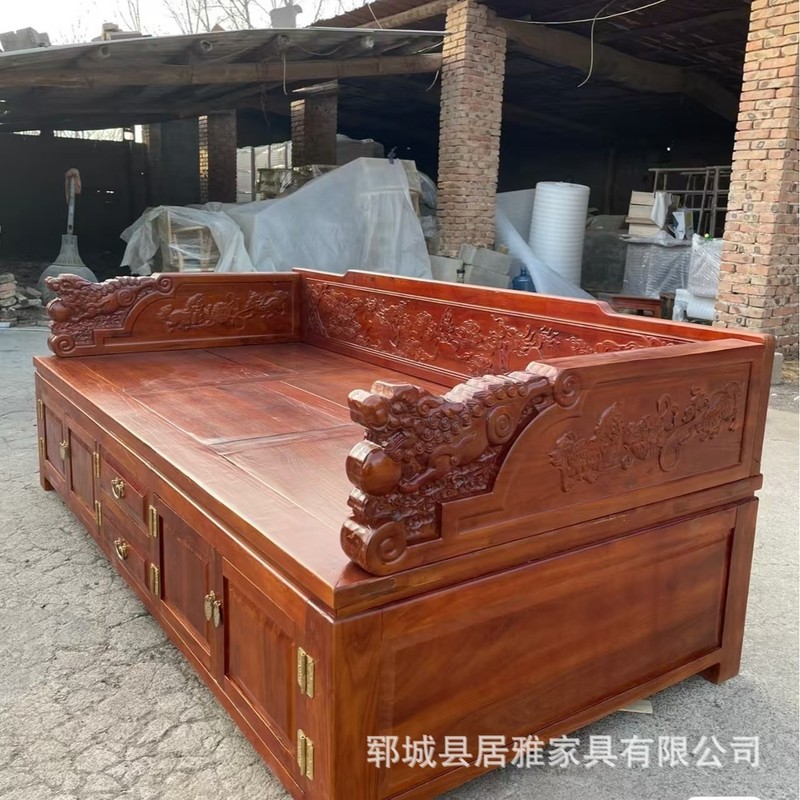 セリナット中国羅漢ベッド小さなリビングルームアンティーク収納ソファベッド家具兼用無垢材禅寝椅子|undefined