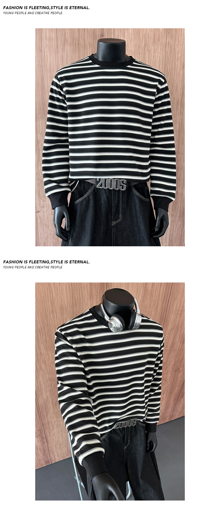 Maglia a maniche lunghe da uomo a righe bianco e nero_voghion.com