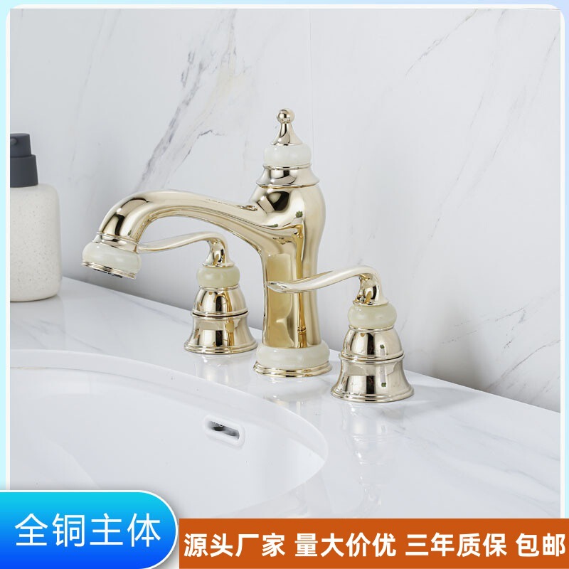 All-Copper European-Style Jade Zirconium Three-Hole Split Faucet Bathroom Double-Handle Basin Bathtub Hot and Cold Faucet All-Copper European-Style Jade Zirconium Three-Hole Split Faucet Bathroom Double-Handle Basin Bathtub Hot and Cold Faucet