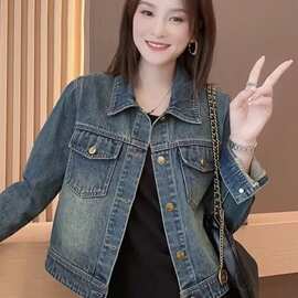 年春季新款复古显瘦牛仔外套女百搭领长袖夹克短款上衣潮