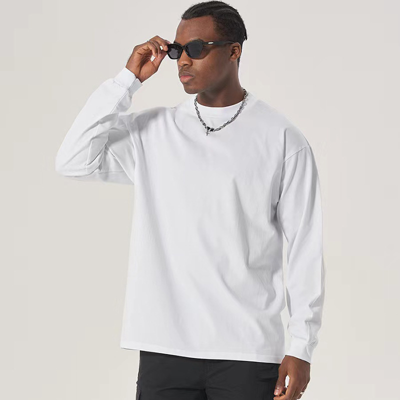 Marca de moda de cuello redondo camiseta de manga larga hombre de verano de color sólido relajado pareja casual hip-hop vientos versátiles tendencia superior
