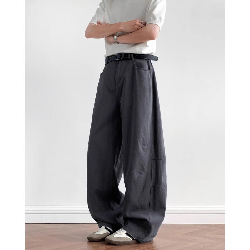 Army Green American-Style Scimitar Jeans for Men, Summer Thin High-Street Work Pants, Extra-Long Straight-Leg Workwear Pants for Tall Individuals