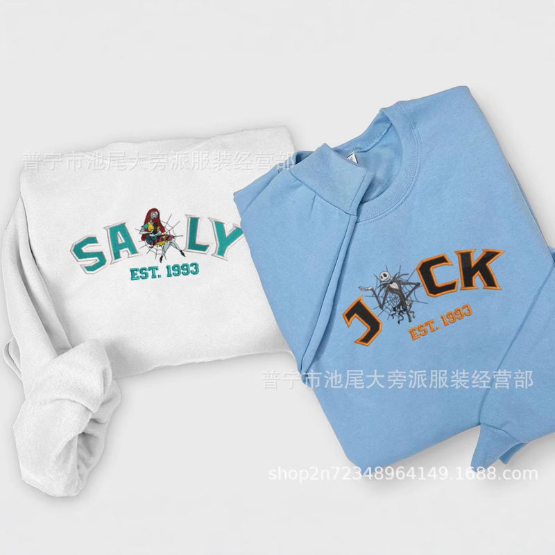 Amazon Foreign Trade Embroidered Shirt Joker Costume Christmas Eve Jack and Sally Loose Sweatshirt Junior Favorite