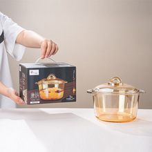 2500大容量水晶玻璃煲带盖泡面碗沙拉碗带盖双耳煲琥珀色玻璃煲