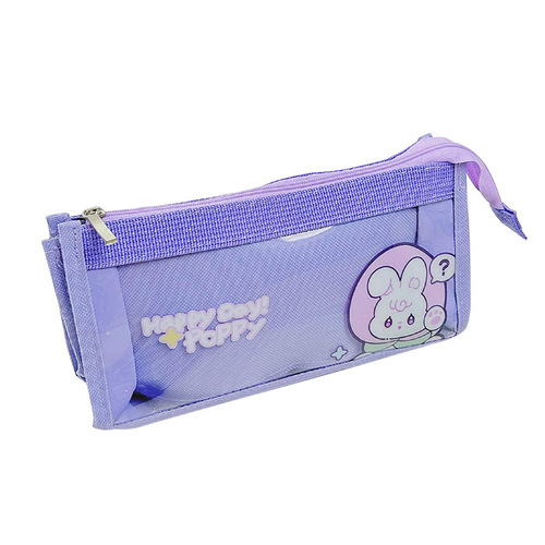 Japanese and Korean large-capacity transparent pencil bag multi-layer zipper high-value pencil bag cartoon stationery bag primary school student pencil bag